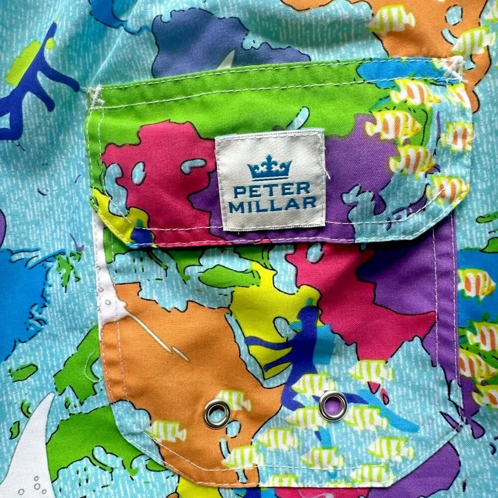 Peter Millar Swimming Trunks Size XL Map Ocean Print Seaside Collection Crown